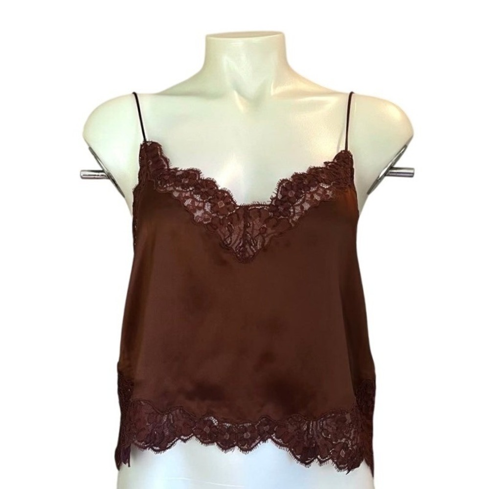 NWT CAMI NYC Malena Camisole Medium Brown Silk Lace Trim Cropped Tank Top Luxury